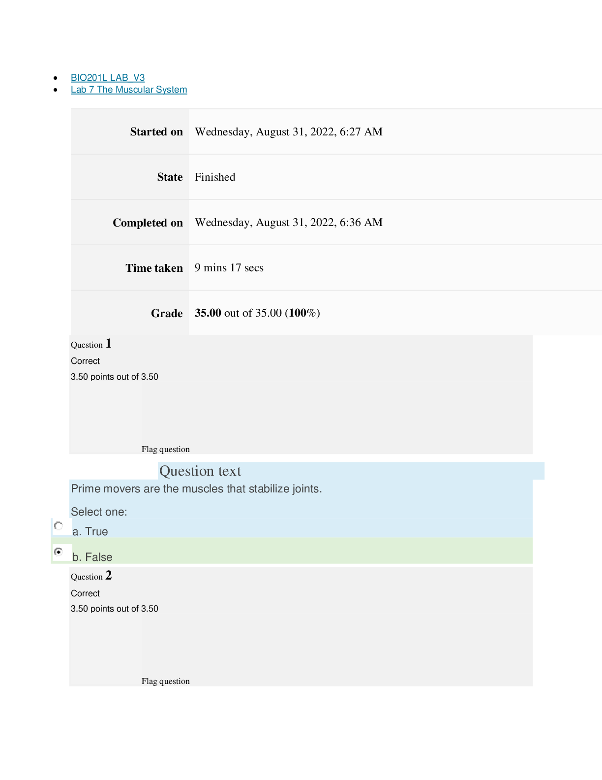 Preview image for BIO201 LAB 7 THE MUSCULAR SYSTEM[ALL ANSWERS 100% CORRECT]